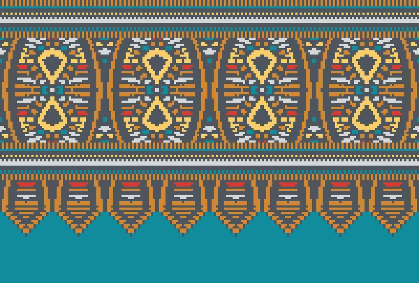 Cross Stitch pattern with Floral Designs. Traditional cross stitch needlework. Geometric Ethnic pattern, Embroidery, Textile ornamentation, fabric, Hand stitched pattern, Cultural stitching pixel art. vector