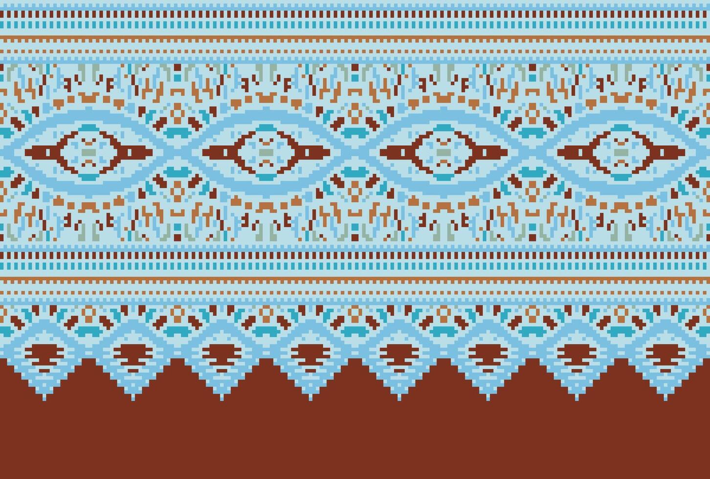 Pixel Cross Stitch pattern with Floral Designs. Traditional cross stitch needlework. Geometric Ethnic pattern, Embroidery, Textile ornamentation, fabric, Hand stitched pattern, Cultural stitching vector