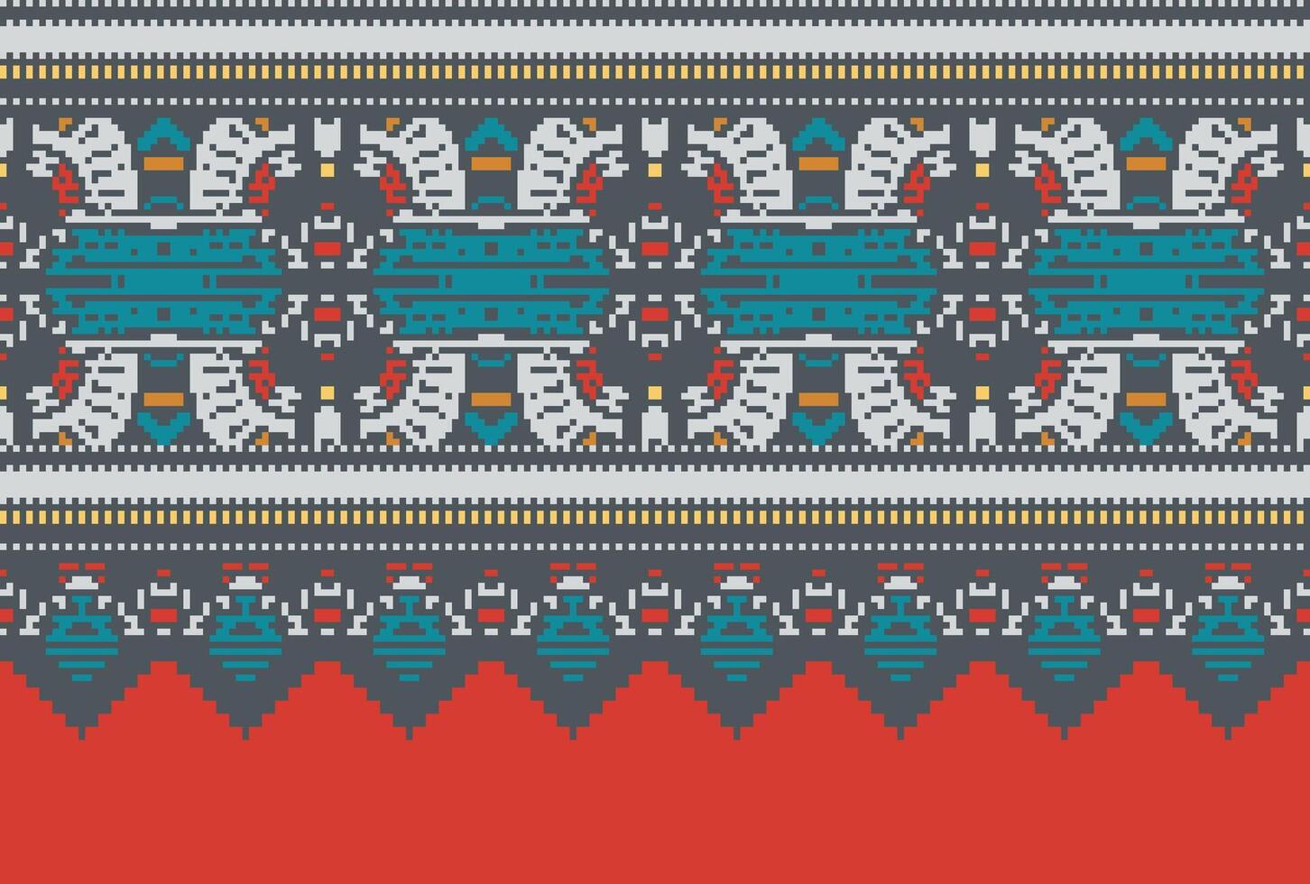 Cross Stitch pattern with Floral Designs. Traditional cross stitch needlework. Geometric Ethnic pattern, Embroidery, Textile ornamentation, fabric, Hand stitched pattern, Cultural stitching pixel art. vector