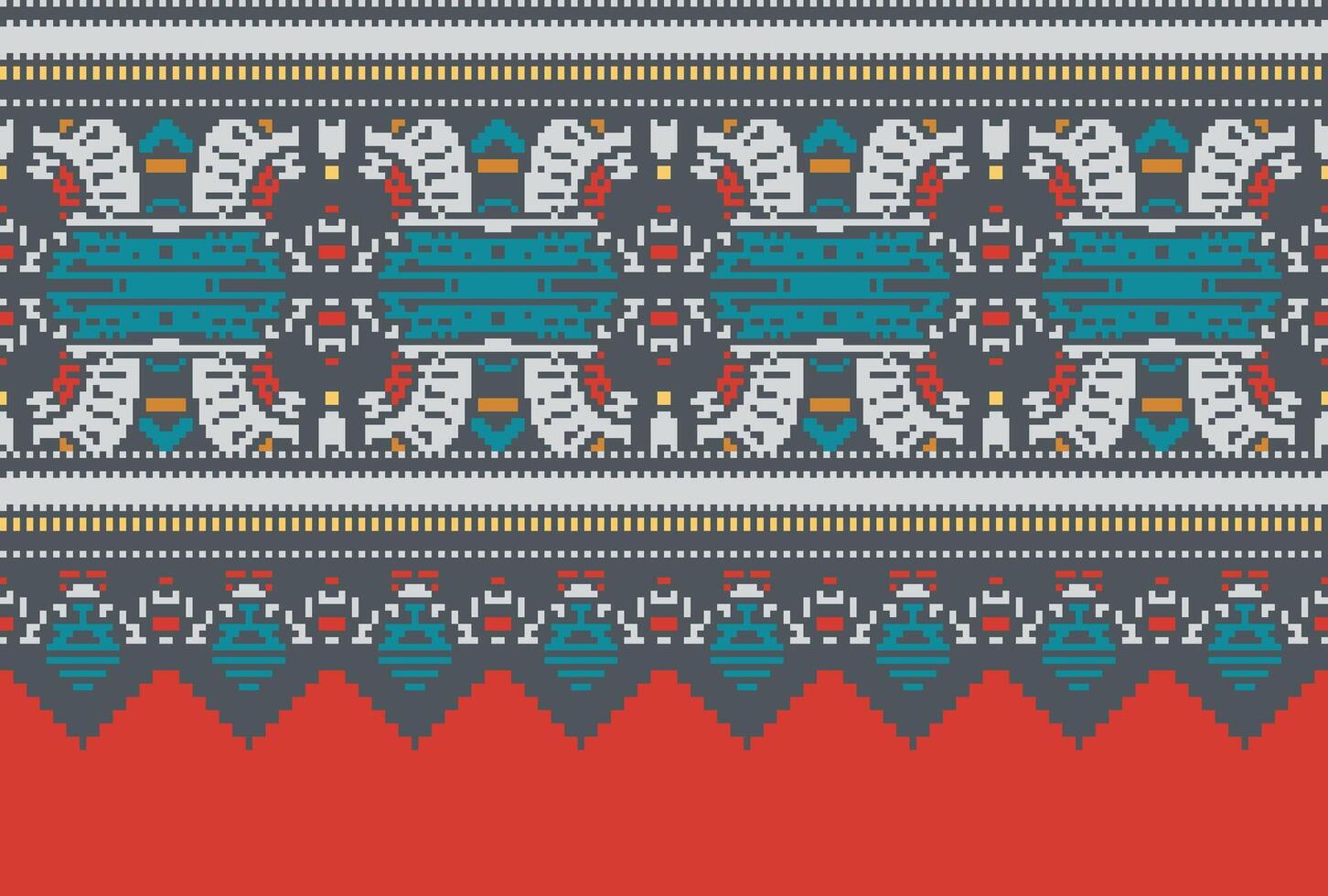 Cross Stitch pattern with Floral Designs. Traditional cross stitch needlework. Geometric Ethnic pattern, Embroidery, Textile ornamentation, fabric, Hand stitched pattern, Cultural stitching pixel art. vector