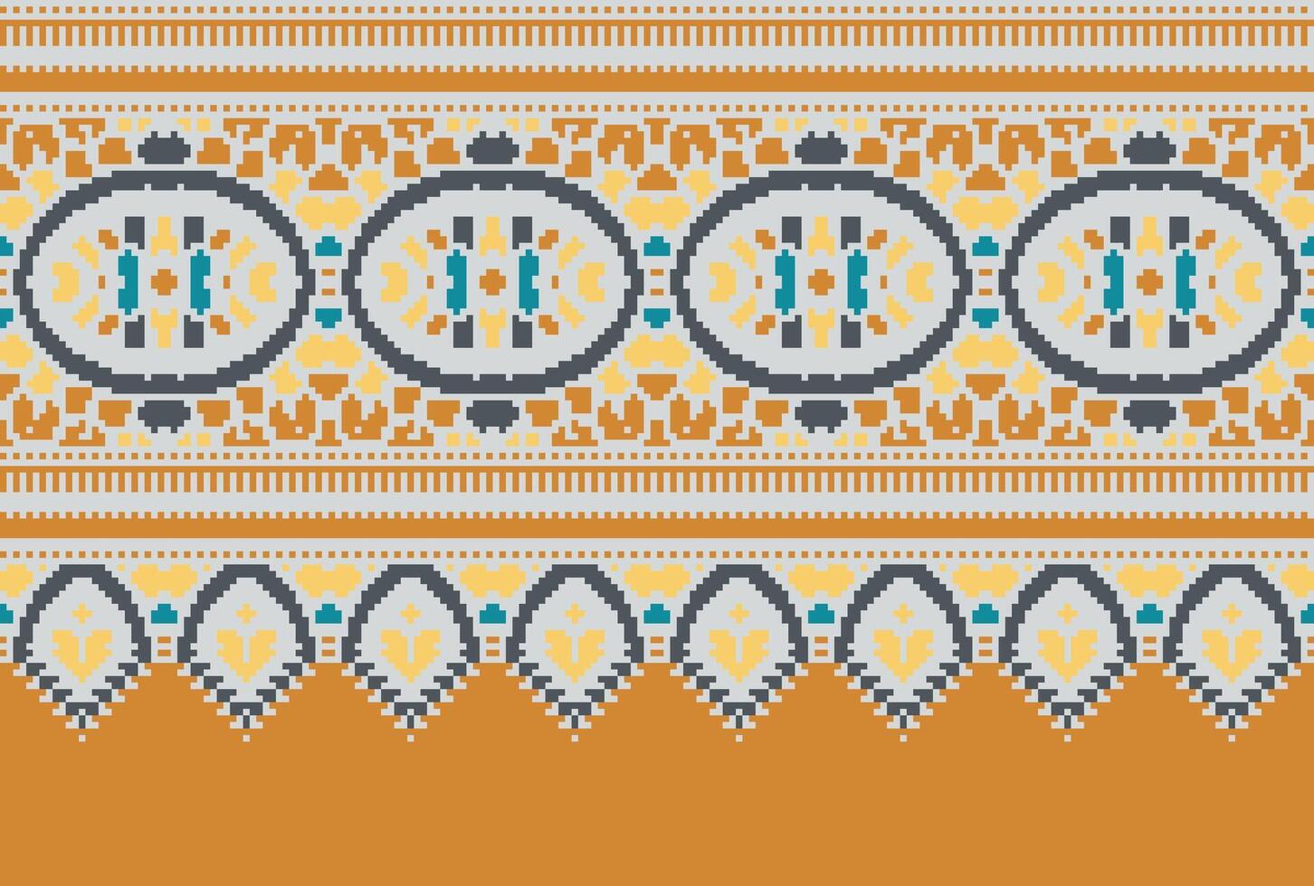 Cross Stitch pattern with Floral Designs. Traditional cross stitch needlework. Geometric Ethnic pattern, Embroidery, Textile ornamentation, fabric, Hand stitched pattern, Cultural stitching pixel art. vector