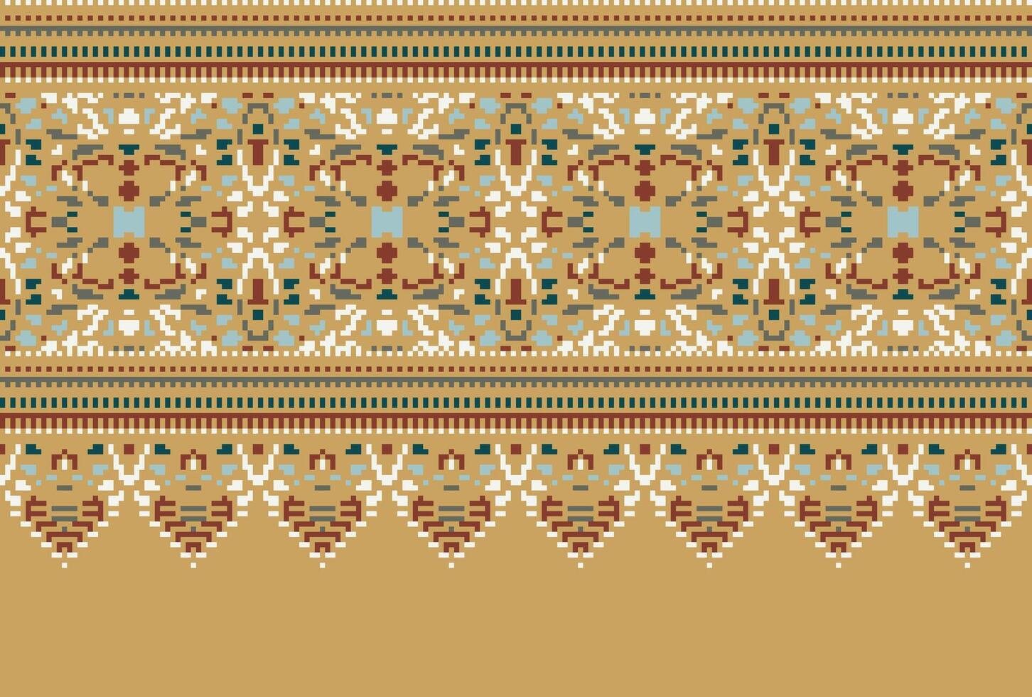 Cross Stitch pattern with Floral Designs. Traditional cross stitch needlework. Geometric Ethnic pattern, Embroidery, Textile ornamentation, fabric, Hand stitched pattern, Cultural stitching pixel art. vector