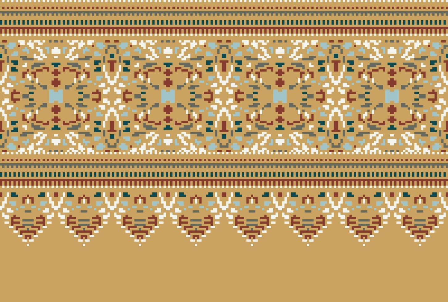 Cross Stitch pattern with Floral Designs. Traditional cross stitch needlework. Geometric Ethnic pattern, Embroidery, Textile ornamentation, fabric, Hand stitched pattern, Cultural stitching pixel art. vector