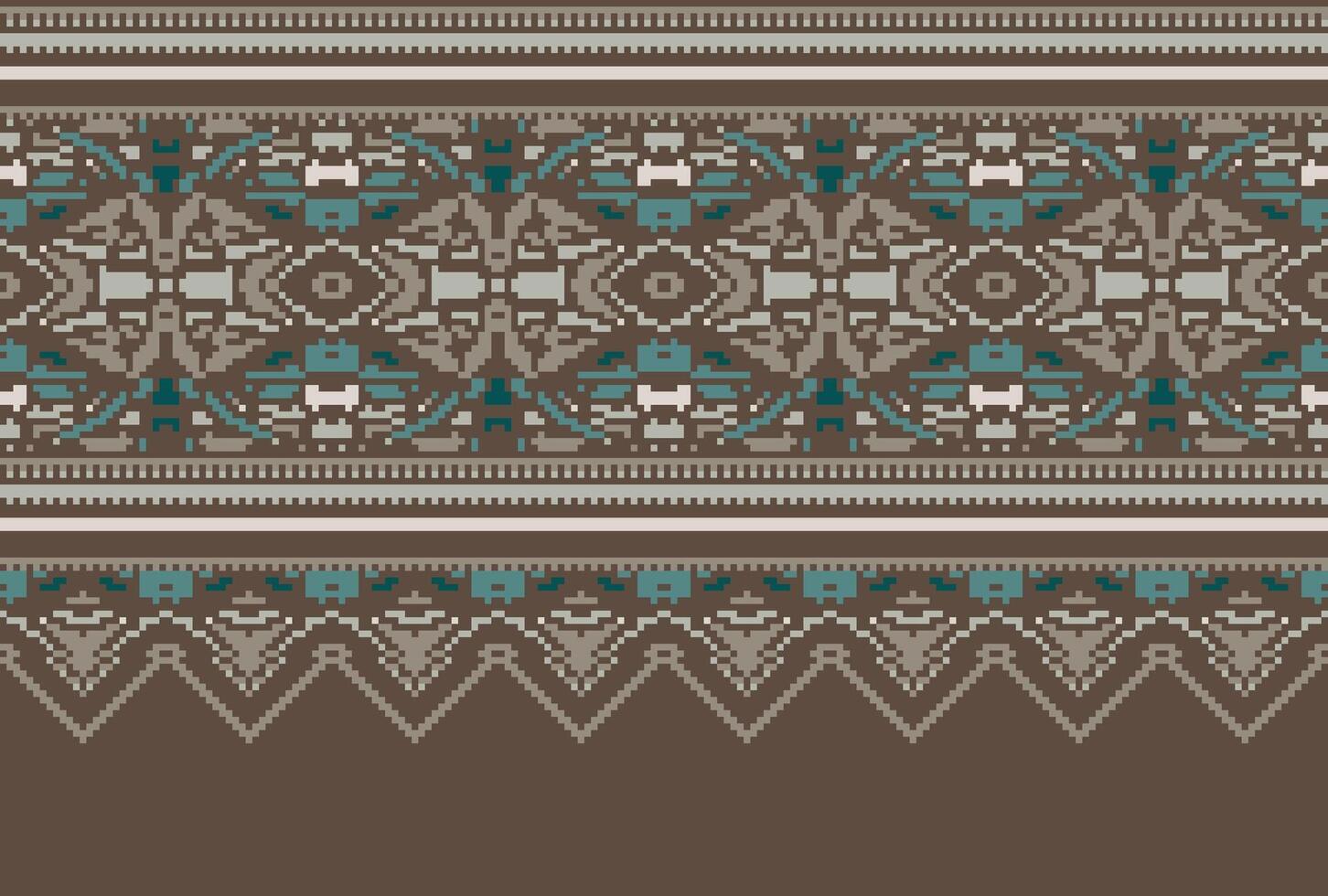Cross Stitch pattern with Floral Designs. Traditional cross stitch needlework. Geometric Ethnic pattern, Embroidery, Textile ornamentation, fabric, Hand stitched pattern, Cultural stitching pixel art. vector