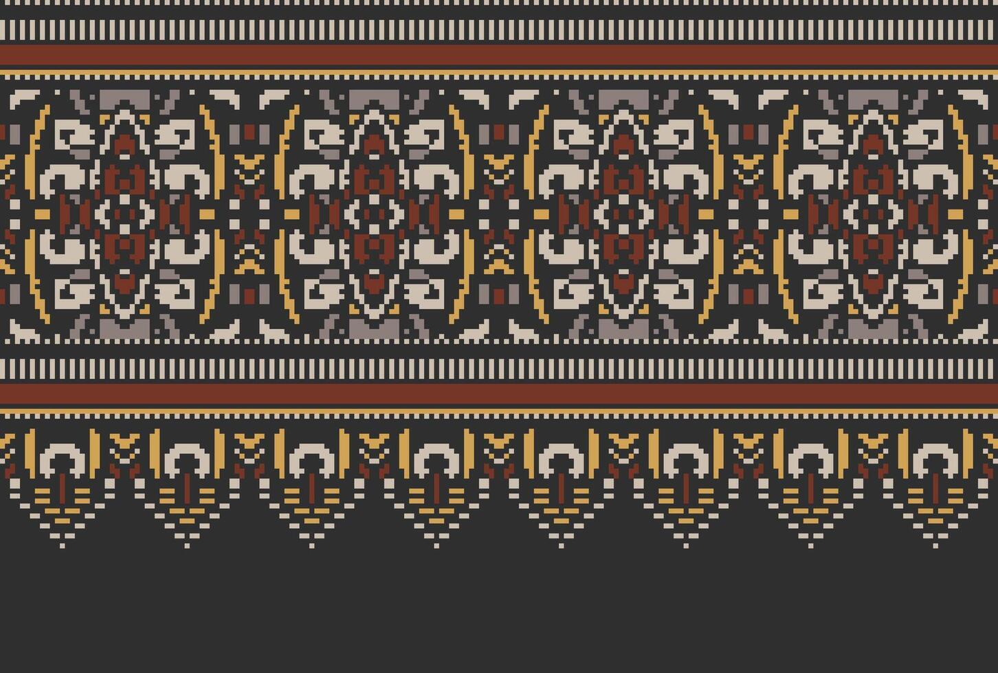 Cross Stitch pattern with Floral Designs. Traditional cross stitch needlework. Geometric Ethnic pattern, Embroidery, Textile ornamentation, fabric, Hand stitched pattern, Cultural stitching pixel art. vector