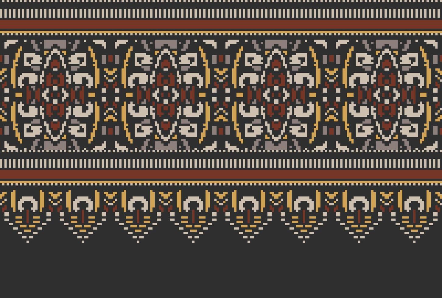 Cross Stitch pattern with Floral Designs. Traditional cross stitch needlework. Geometric Ethnic pattern, Embroidery, Textile ornamentation, fabric, Hand stitched pattern, Cultural stitching pixel art. vector