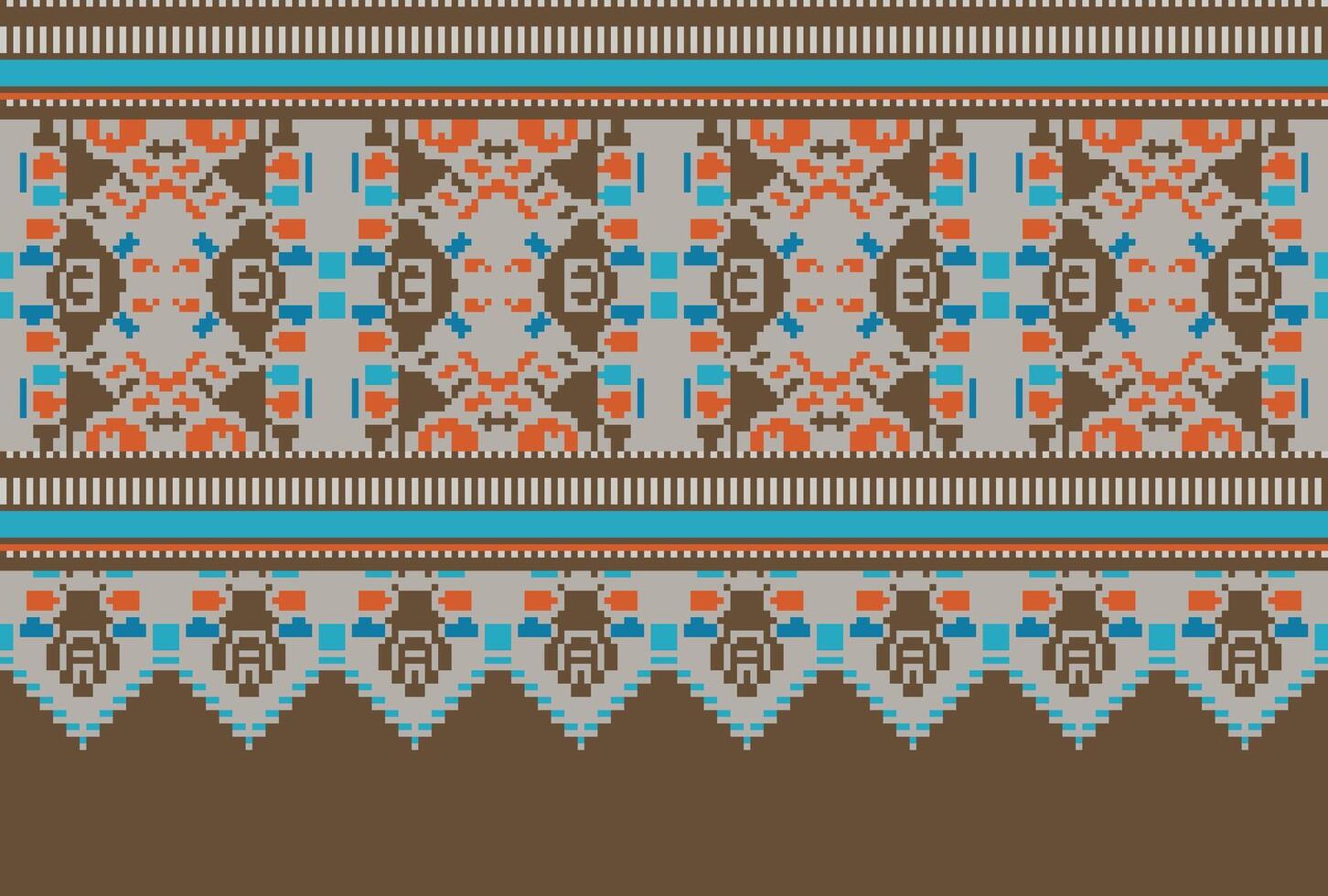 Cross Stitch pattern with Floral Designs. Traditional cross stitch needlework. Geometric Ethnic pattern, Embroidery, Textile ornamentation, fabric, Hand stitched pattern, Cultural stitching pixel art. vector