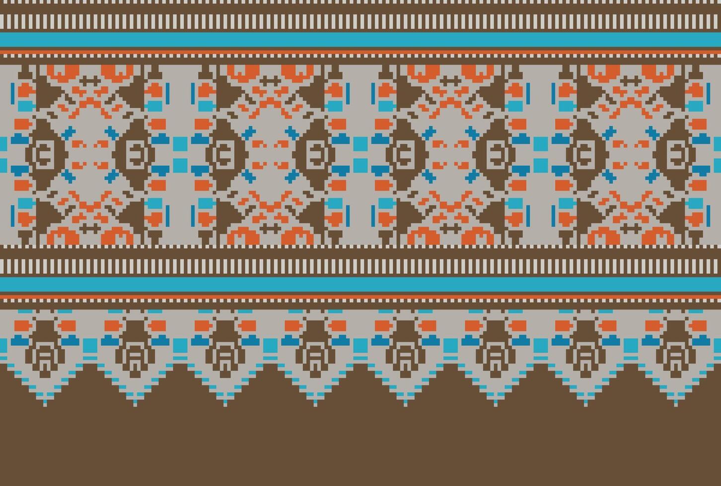 Cross Stitch pattern with Floral Designs. Traditional cross stitch needlework. Geometric Ethnic pattern, Embroidery, Textile ornamentation, fabric, Hand stitched pattern, Cultural stitching pixel art. vector