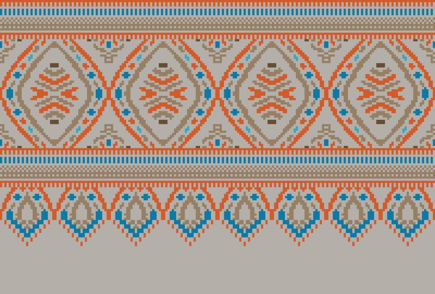 Cross Stitch pattern with Floral Designs. Traditional cross stitch needlework. Geometric Ethnic pattern, Embroidery, Textile ornamentation, fabric, Hand stitched pattern, Cultural stitching pixel art. vector