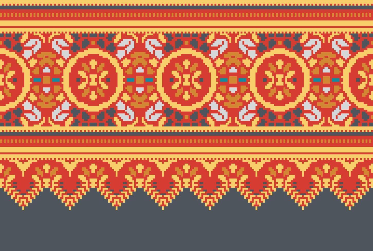 Cross Stitch pattern with Floral Designs. Traditional cross stitch needlework. Geometric Ethnic pattern, Embroidery, Textile ornamentation, fabric, Hand stitched pattern, Cultural stitching pixel art. vector
