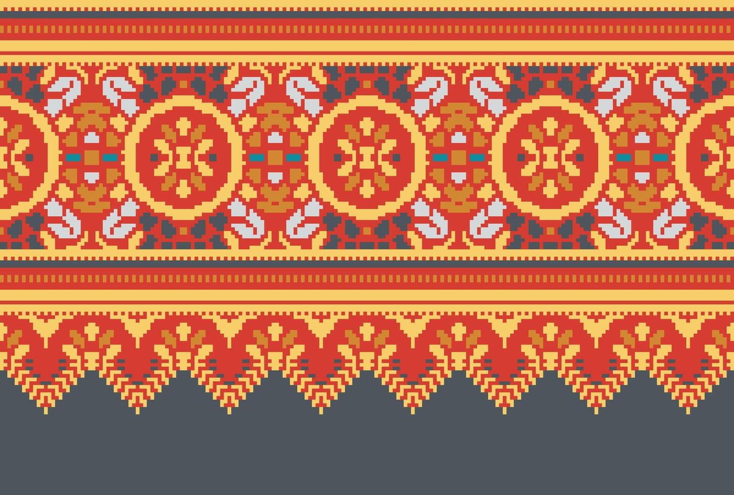 Cross Stitch pattern with Floral Designs. Traditional cross stitch needlework. Geometric Ethnic pattern, Embroidery, Textile ornamentation, fabric, Hand stitched pattern, Cultural stitching pixel art. vector