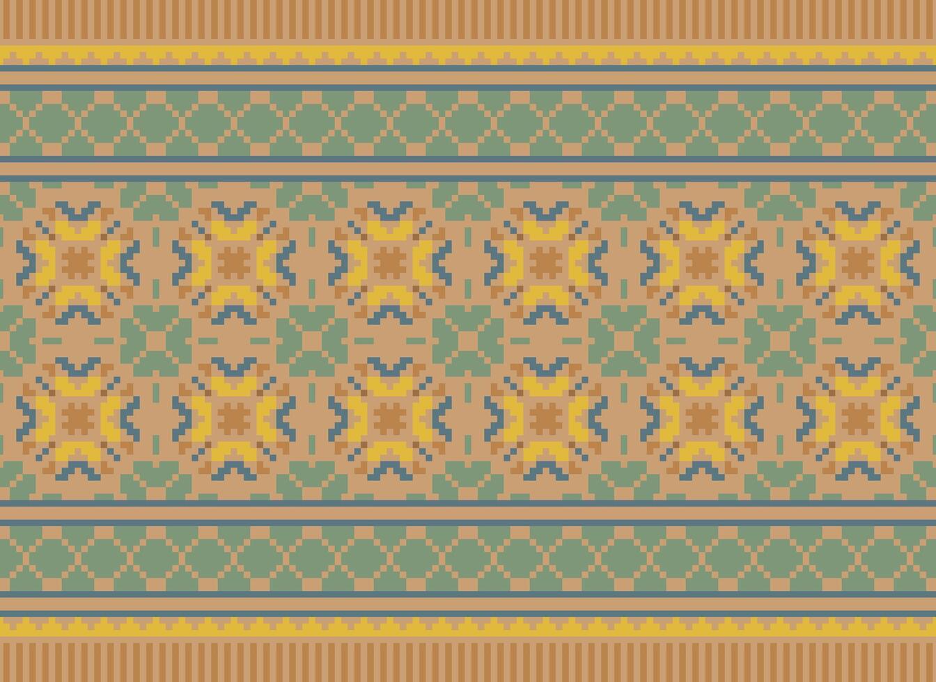 Cross Stitch pattern with Floral Designs. Traditional cross stitch needlework. Geometric Ethnic pattern, Embroidery, Textile ornamentation, fabric, Hand stitched pattern, Cultural stitching pixel art. vector