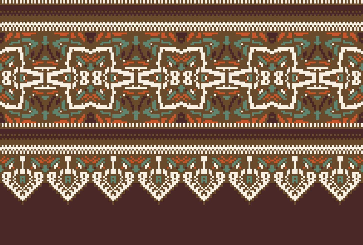 Cross Stitch pattern with Floral Designs. Traditional cross stitch needlework. Geometric Ethnic pattern, Embroidery, Textile ornamentation, fabric, Hand stitched pattern, Cultural stitching pixel art. vector