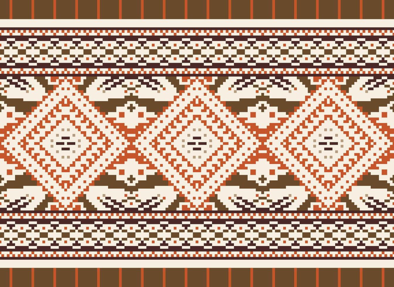 Pixel Cross Stitch Traditional Ethnic Pattern Paisley Flower Ikat Background Abstract Aztec African Indonesian Indian Seamless Pattern for Fabric Print Cloth Dress Carpet Curtains and Sarong vector