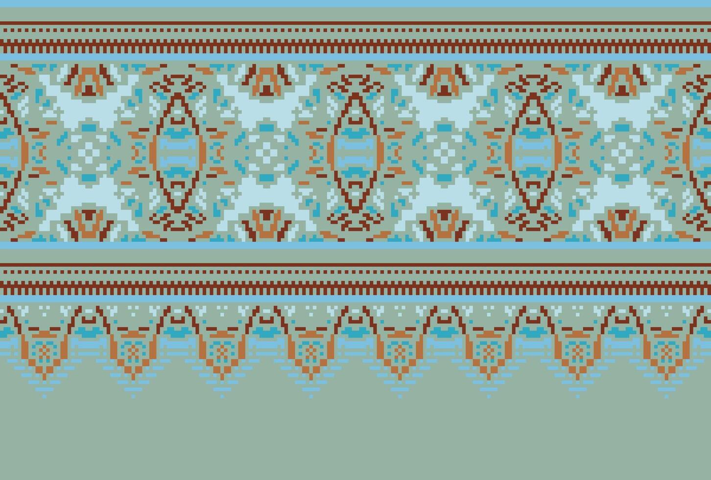 Cross Stitch pattern with Floral Designs. Traditional cross stitch needlework. Geometric Ethnic pattern, Embroidery, Textile ornamentation, fabric, Hand stitched pattern, Cultural stitching pixel art. vector