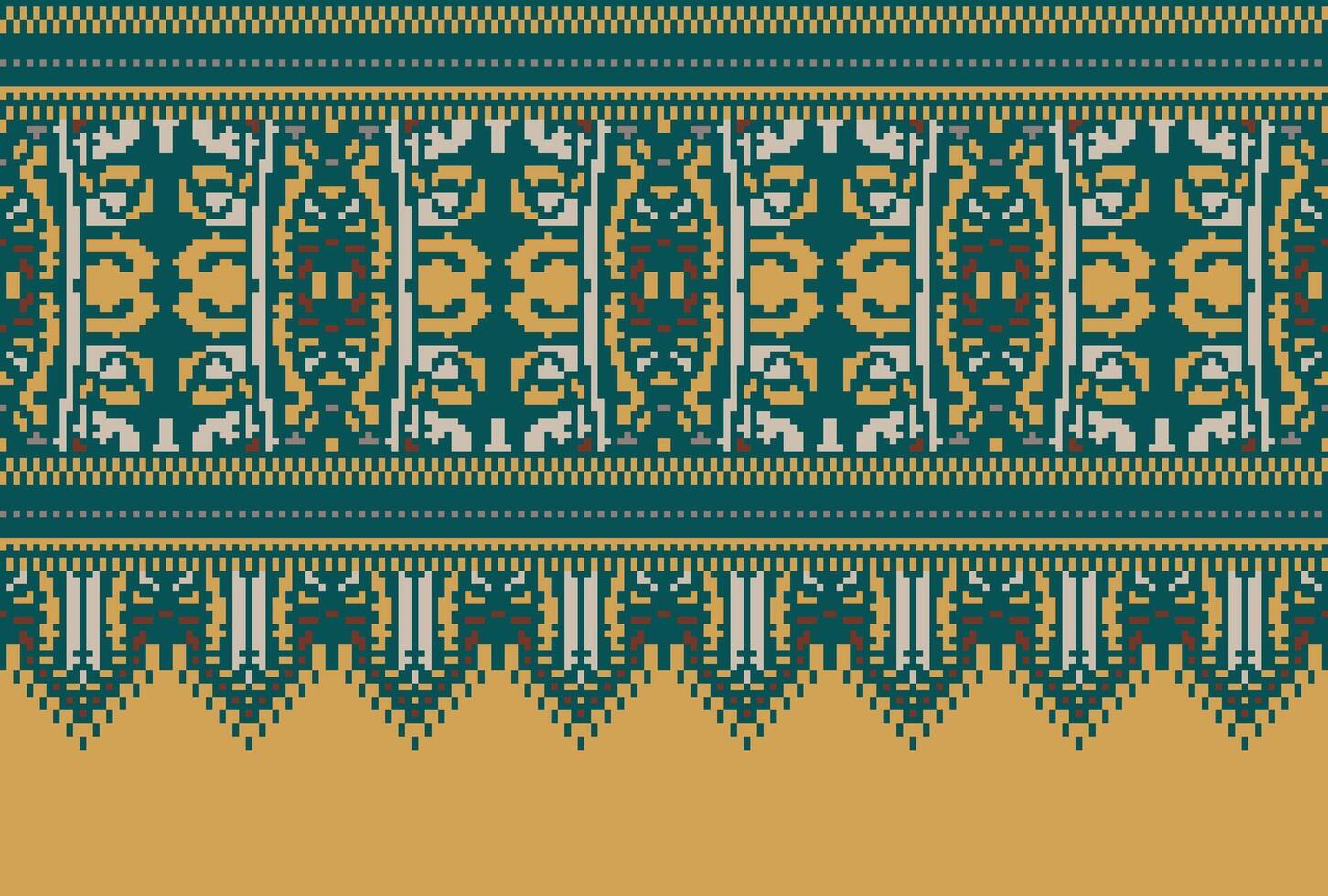 Pixel Cross Stitch pattern with Floral Designs. Traditional cross stitch needlework. Geometric Ethnic pattern, Embroidery, Textile ornamentation, fabric, Hand stitched pattern, Cultural stitching vector