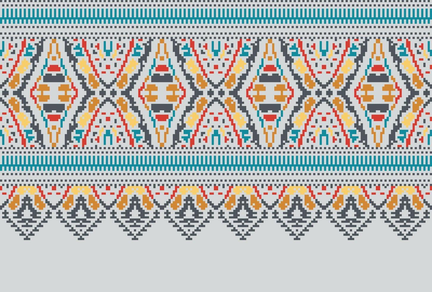 Cross Stitch pattern with Floral Designs. Traditional cross stitch needlework. Geometric Ethnic pattern, Embroidery, Textile ornamentation, fabric, Hand stitched pattern, Cultural stitching pixel art. vector