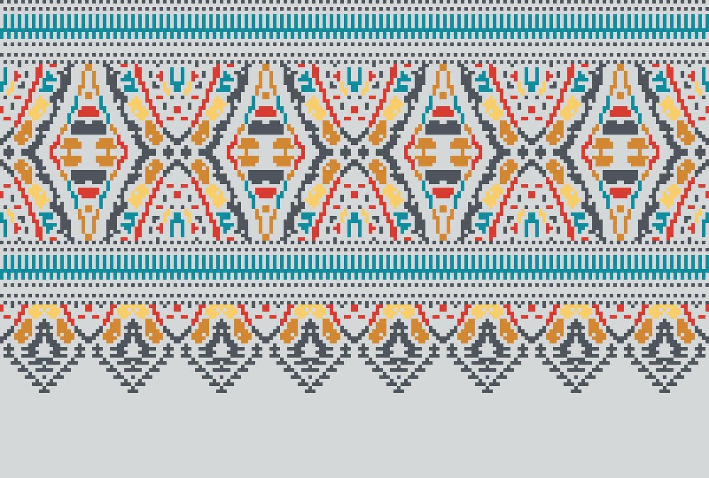 Cross Stitch pattern with Floral Designs. Traditional cross stitch needlework. Geometric Ethnic pattern, Embroidery, Textile ornamentation, fabric, Hand stitched pattern, Cultural stitching pixel art. vector