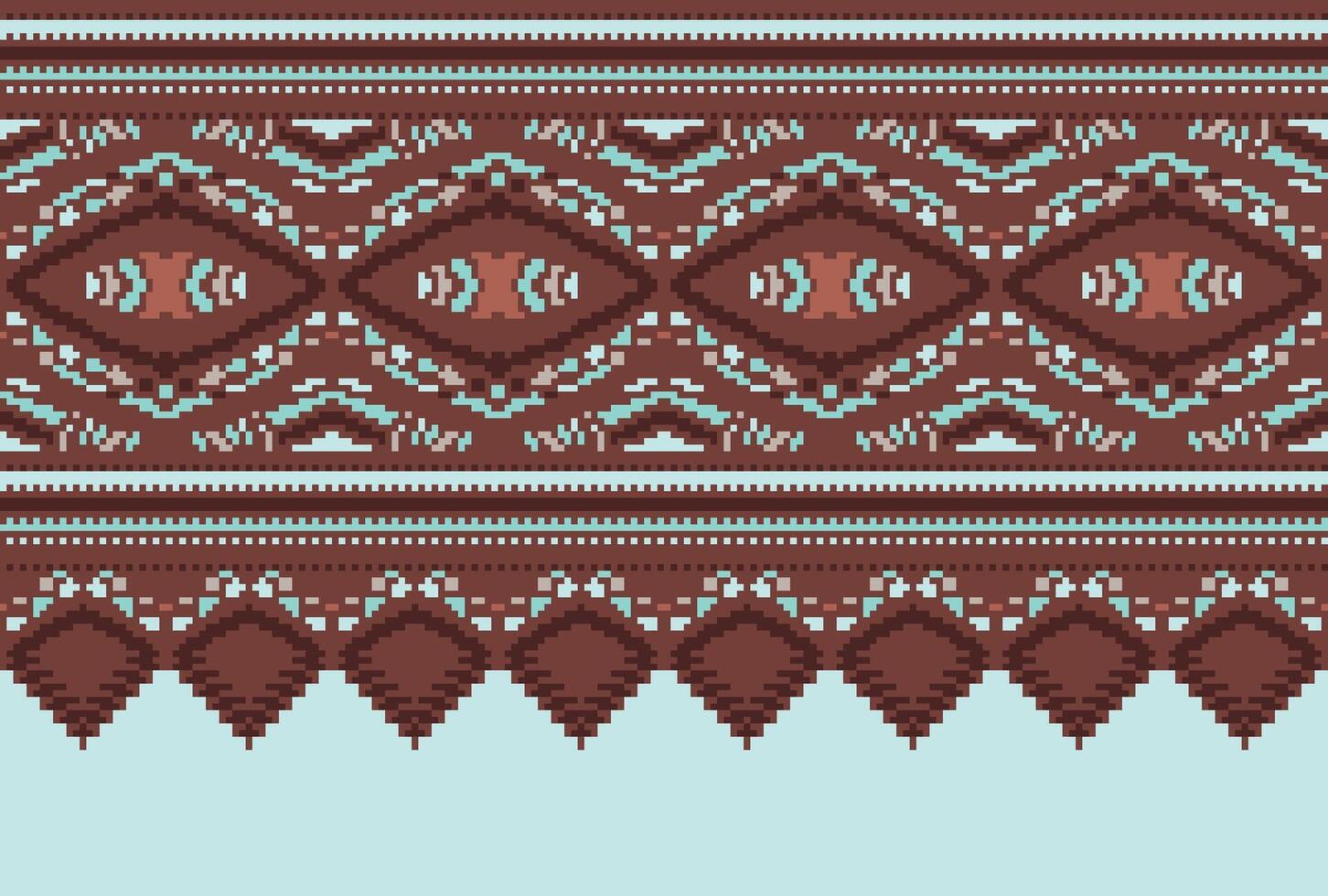 Pixel Cross Stitch pattern with Floral Designs. Traditional cross stitch needlework. Geometric Ethnic pattern, Embroidery, Textile ornamentation, fabric, Hand stitched pattern, Cultural stitching vector