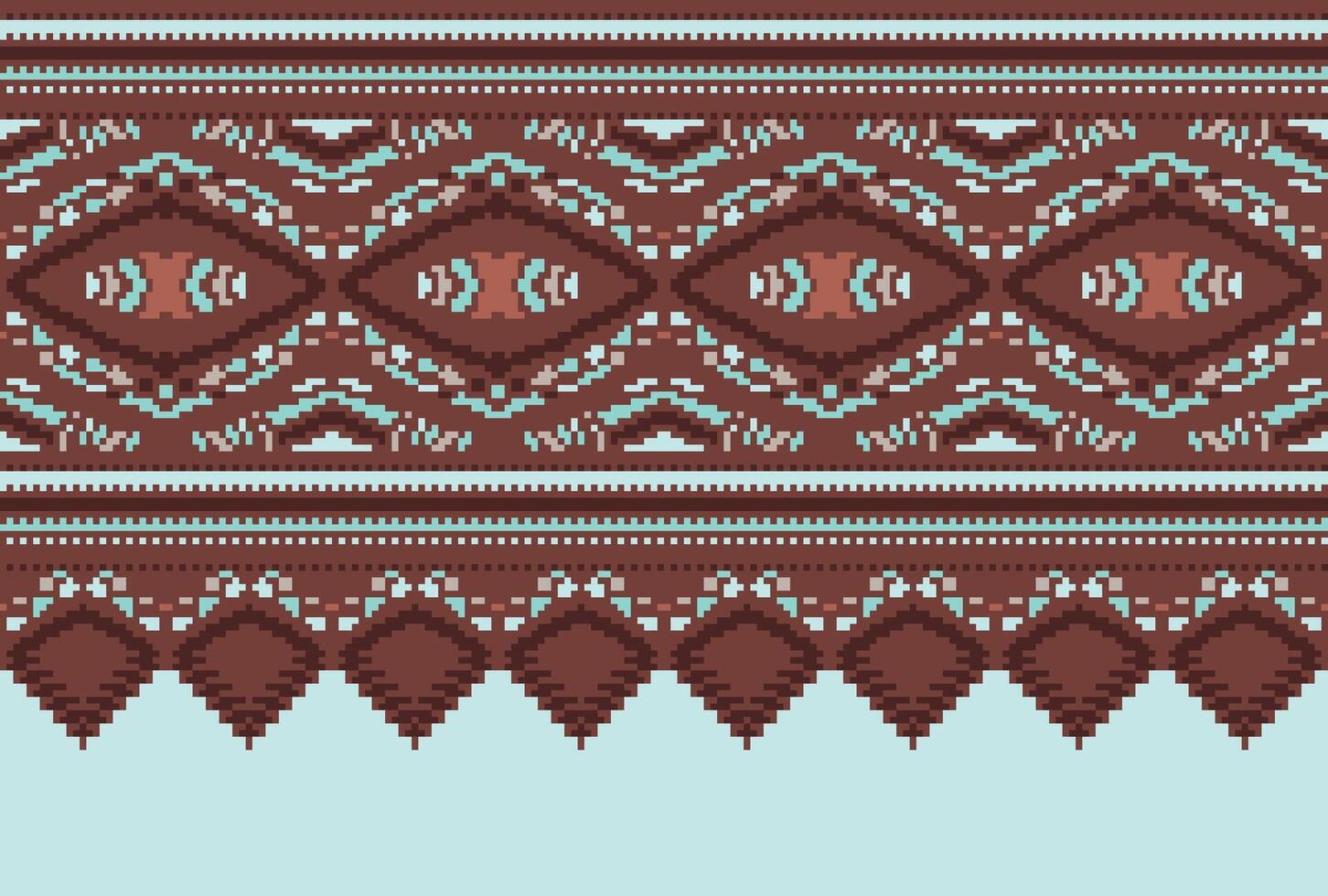 Pixel Cross Stitch pattern with Floral Designs. Traditional cross stitch needlework. Geometric Ethnic pattern, Embroidery, Textile ornamentation, fabric, Hand stitched pattern, Cultural stitching vector