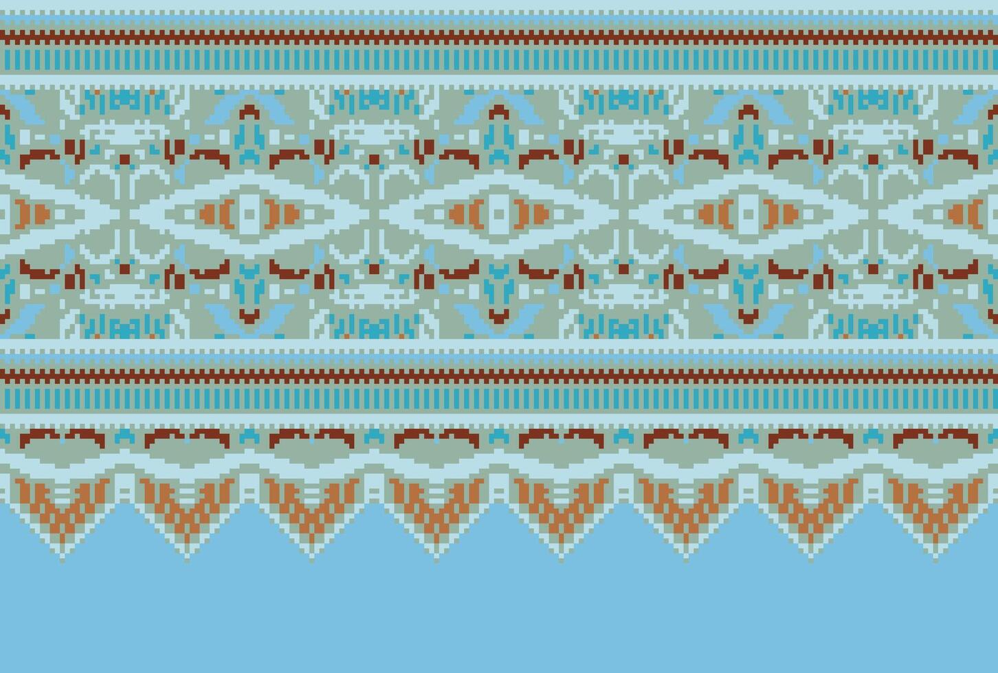 Cross Stitch pattern with Floral Designs. Traditional cross stitch needlework. Geometric Ethnic pattern, Embroidery, Textile ornamentation, fabric, Hand stitched pattern, Cultural stitching pixel art. vector