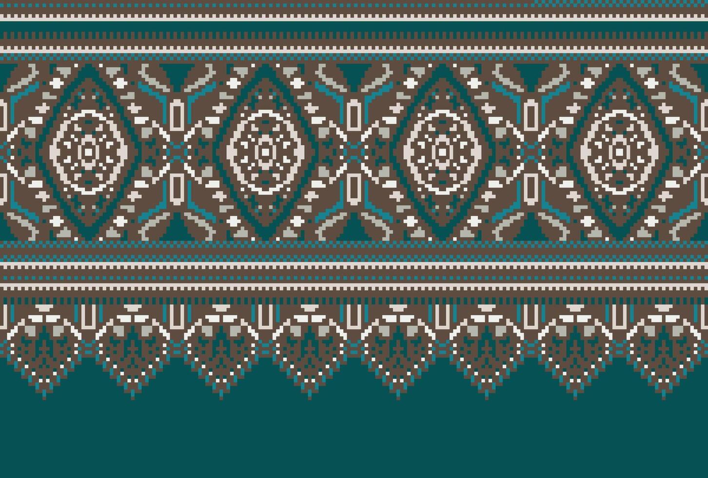 Cross Stitch pattern with Floral Designs. Traditional cross stitch needlework. Geometric Ethnic pattern, Embroidery, Textile ornamentation, fabric, Hand stitched pattern, Cultural stitching pixel art. vector