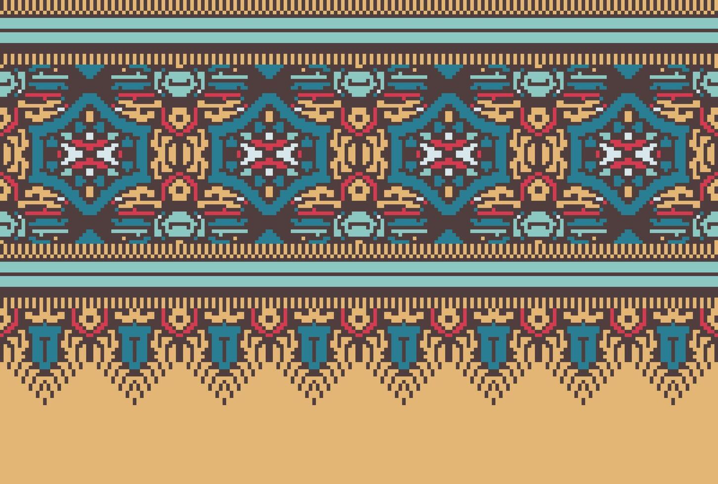 Cross Stitch pattern with Floral Designs. Traditional cross stitch needlework. Geometric Ethnic pattern, Embroidery, Textile ornamentation, fabric, Hand stitched pattern, Cultural stitching pixel art. vector