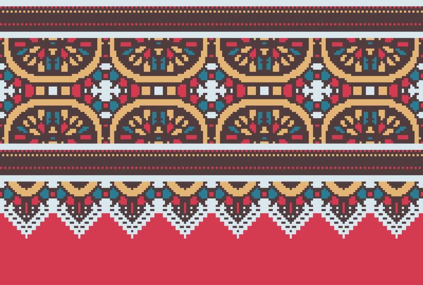 cruzar puntada modelo con floral diseños tradicional cruzar puntada costura. geométrico étnico patrón, bordado, textil ornamentación, tela, mano cosido patrón, cultural puntadas píxel Arte. vector