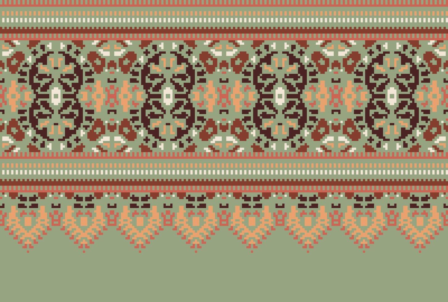 Cross Stitch pattern with Floral Designs. Traditional cross stitch needlework. Geometric Ethnic pattern, Embroidery, Textile ornamentation, fabric, Hand stitched pattern, Cultural stitching pixel art. vector