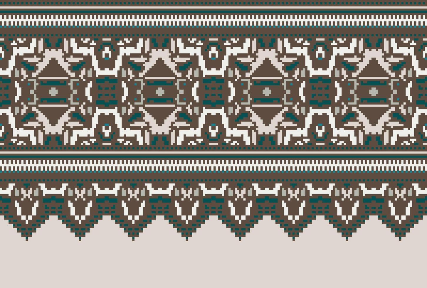 Cross Stitch pattern with Floral Designs. Traditional cross stitch needlework. Geometric Ethnic pattern, Embroidery, Textile ornamentation, fabric, Hand stitched pattern, Cultural stitching pixel art. vector
