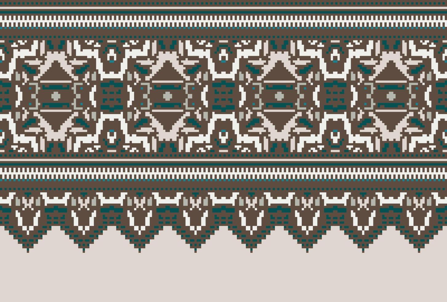 Cross Stitch pattern with Floral Designs. Traditional cross stitch needlework. Geometric Ethnic pattern, Embroidery, Textile ornamentation, fabric, Hand stitched pattern, Cultural stitching pixel art. vector