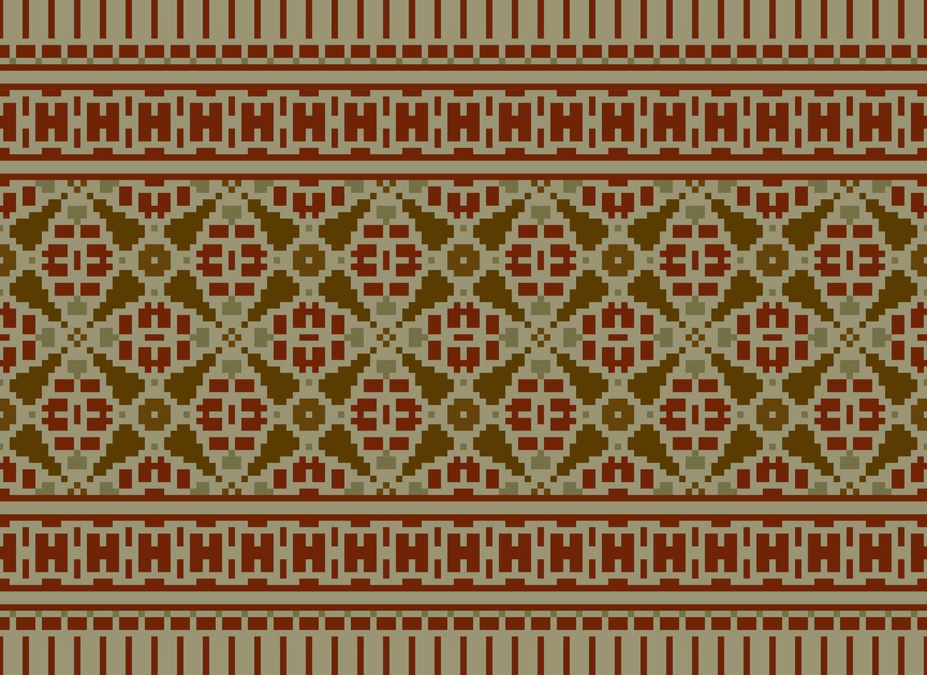 Cross Stitch pattern with Floral Designs. Traditional cross stitch needlework. Geometric Ethnic pattern, Embroidery, Textile ornamentation, fabric, Hand stitched pattern, Cultural stitching pixel art. vector