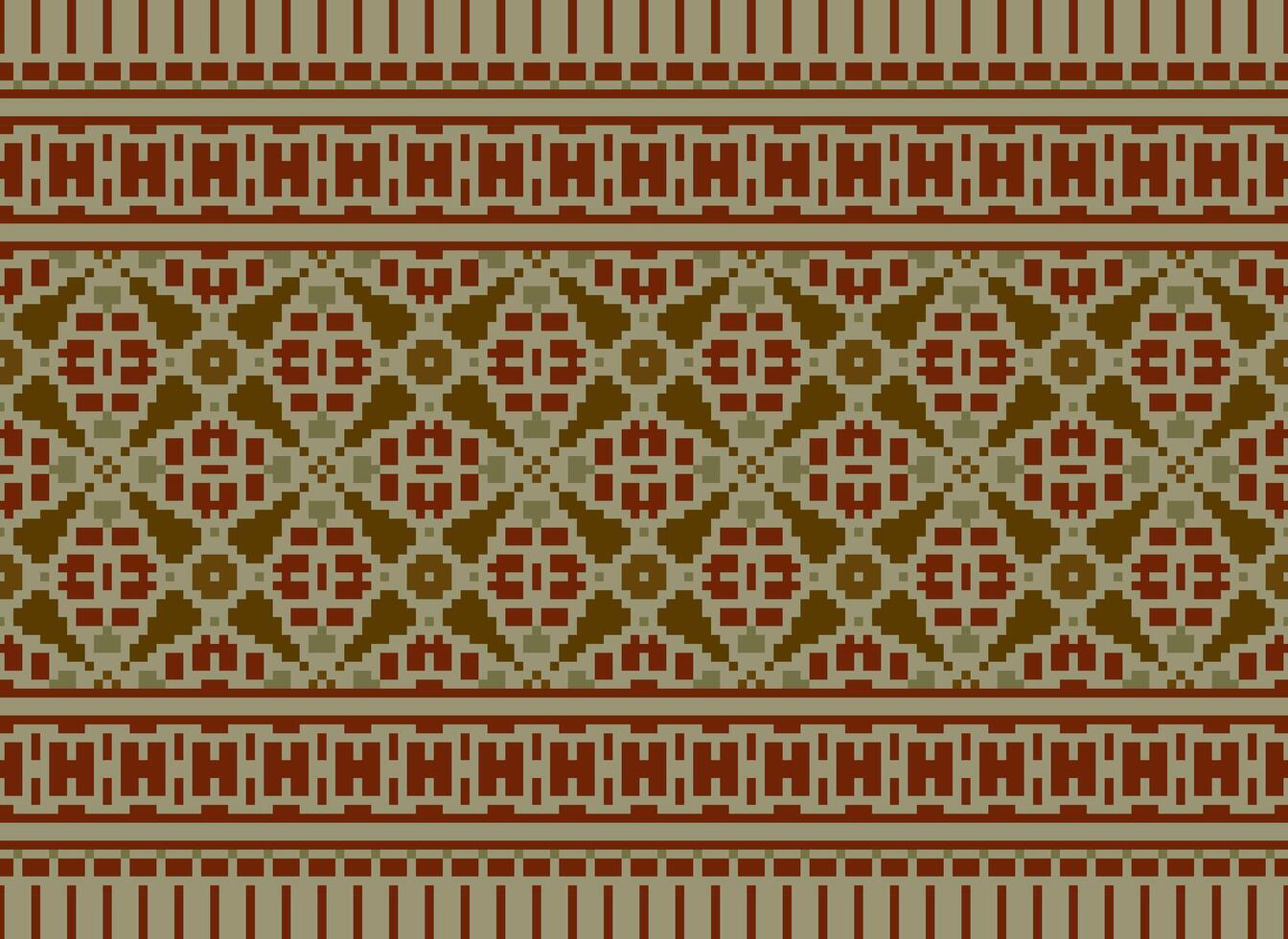 cruzar puntada modelo con floral diseños tradicional cruzar puntada costura. geométrico étnico patrón, bordado, textil ornamentación, tela, mano cosido patrón, cultural puntadas píxel Arte. vector