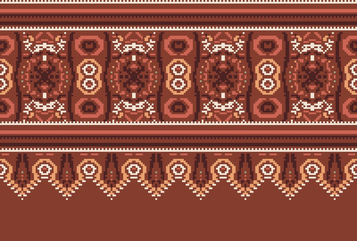 Cross Stitch pattern with Floral Designs. Traditional cross stitch needlework. Geometric Ethnic pattern, Embroidery, Textile ornamentation, fabric, Hand stitched pattern, Cultural stitching pixel art. vector