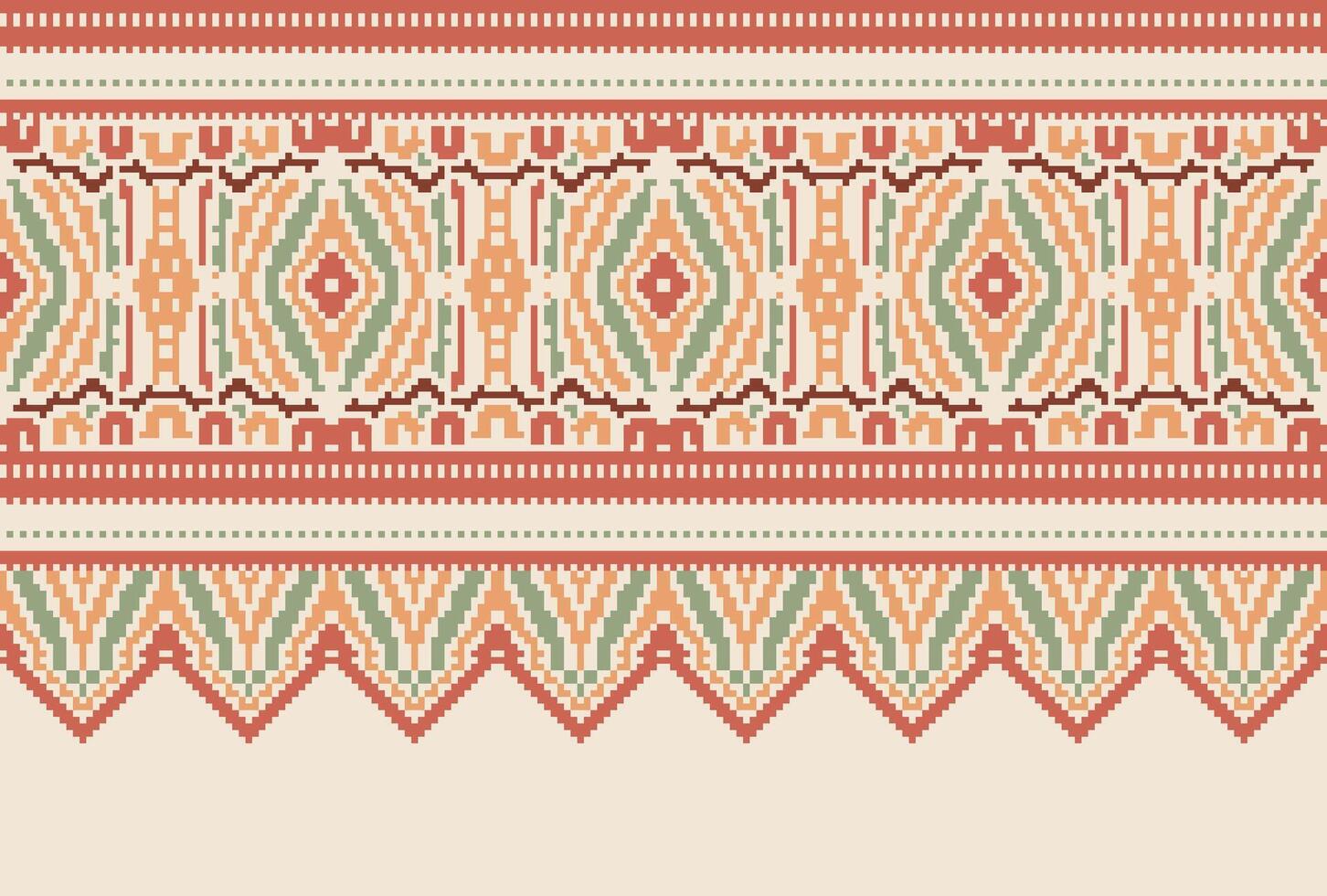 Cross Stitch pattern with Floral Designs. Traditional cross stitch needlework. Geometric Ethnic pattern, Embroidery, Textile ornamentation, fabric, Hand stitched pattern, Cultural stitching pixel art. vector