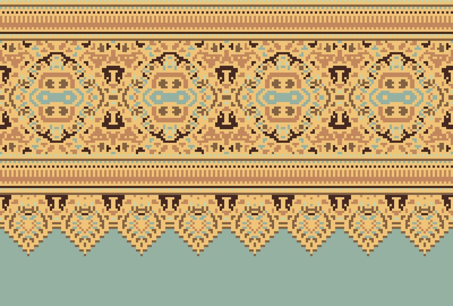 Cross Stitch pattern with Floral Designs. Traditional cross stitch needlework. Geometric Ethnic pattern, Embroidery, Textile ornamentation, fabric, Hand stitched pattern, Cultural stitching pixel art. vector