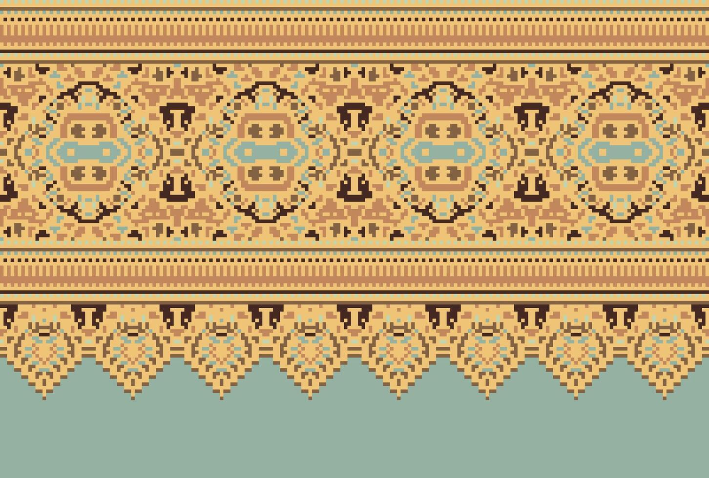 Cross Stitch pattern with Floral Designs. Traditional cross stitch needlework. Geometric Ethnic pattern, Embroidery, Textile ornamentation, fabric, Hand stitched pattern, Cultural stitching pixel art. vector