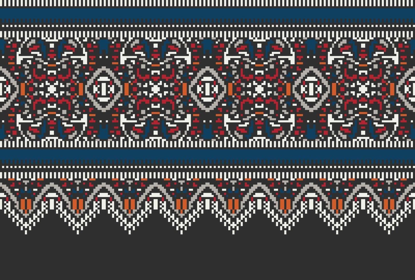 Cross Stitch pattern with Floral Designs. Traditional cross stitch needlework. Geometric Ethnic pattern, Embroidery, Textile ornamentation, fabric, Hand stitched pattern, Cultural stitching pixel art. vector