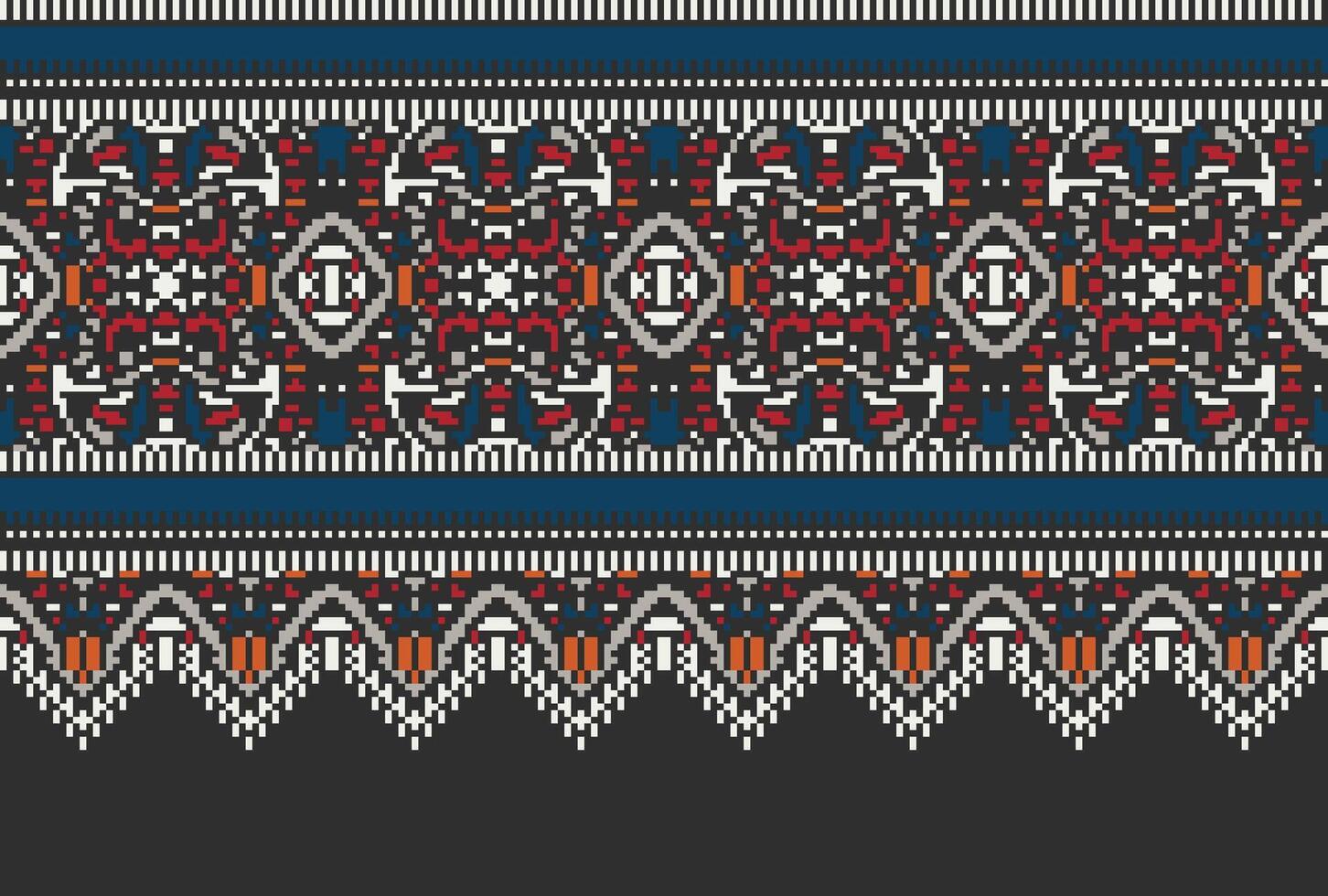 Cross Stitch pattern with Floral Designs. Traditional cross stitch needlework. Geometric Ethnic pattern, Embroidery, Textile ornamentation, fabric, Hand stitched pattern, Cultural stitching pixel art. vector