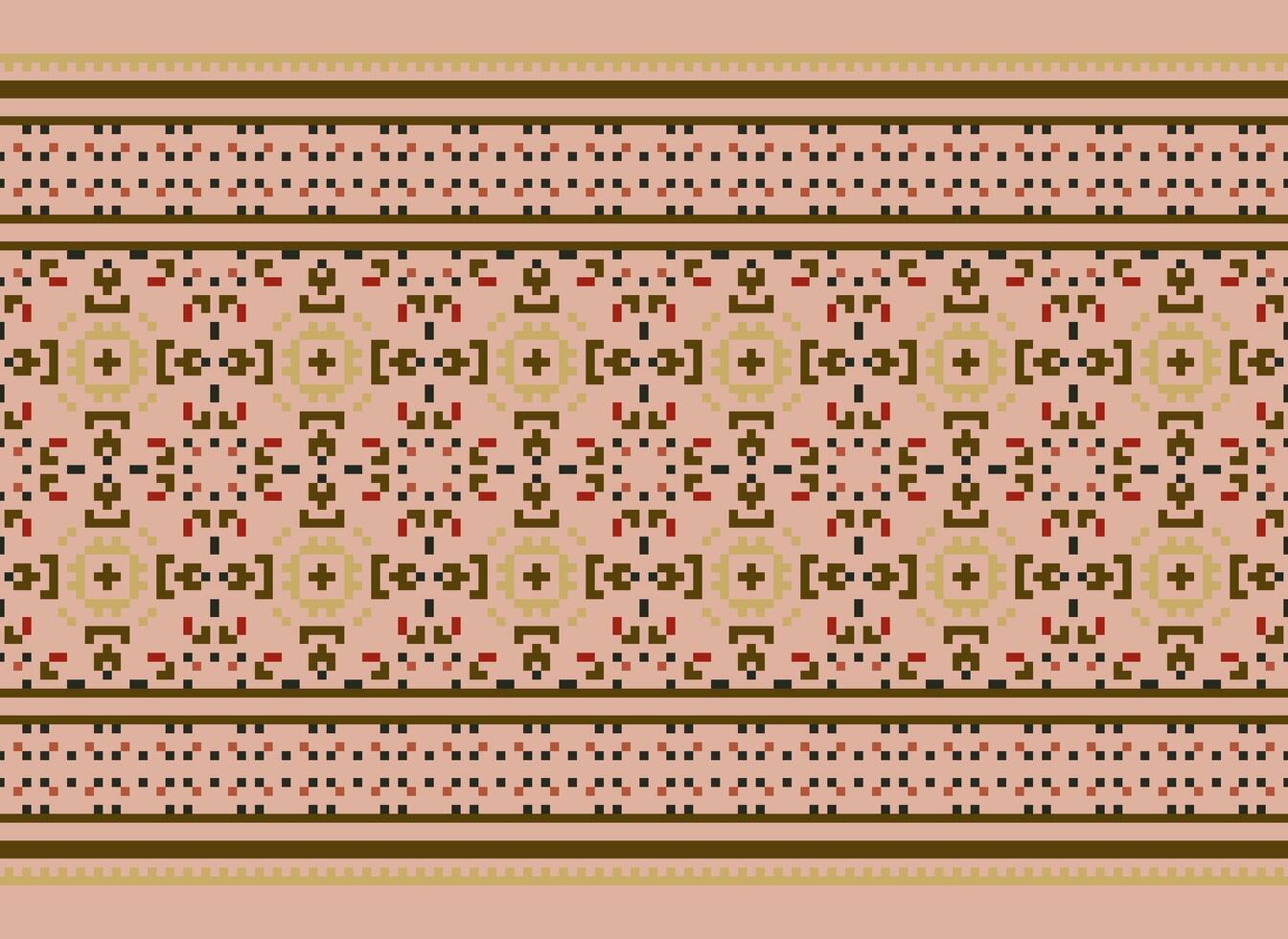Pixel Cross Stitch Traditional Ethnic Pattern Paisley Flower Ikat Background Abstract Aztec African Indonesian Indian Seamless Pattern for Fabric Print Cloth Dress Carpet Curtains and Sarong vector