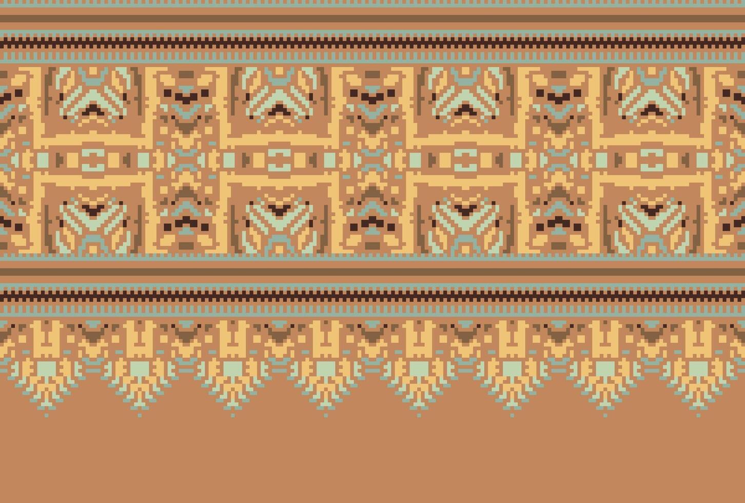 Cross Stitch pattern with Floral Designs. Traditional cross stitch needlework. Geometric Ethnic pattern, Embroidery, Textile ornamentation, fabric, Hand stitched pattern, Cultural stitching pixel art. vector
