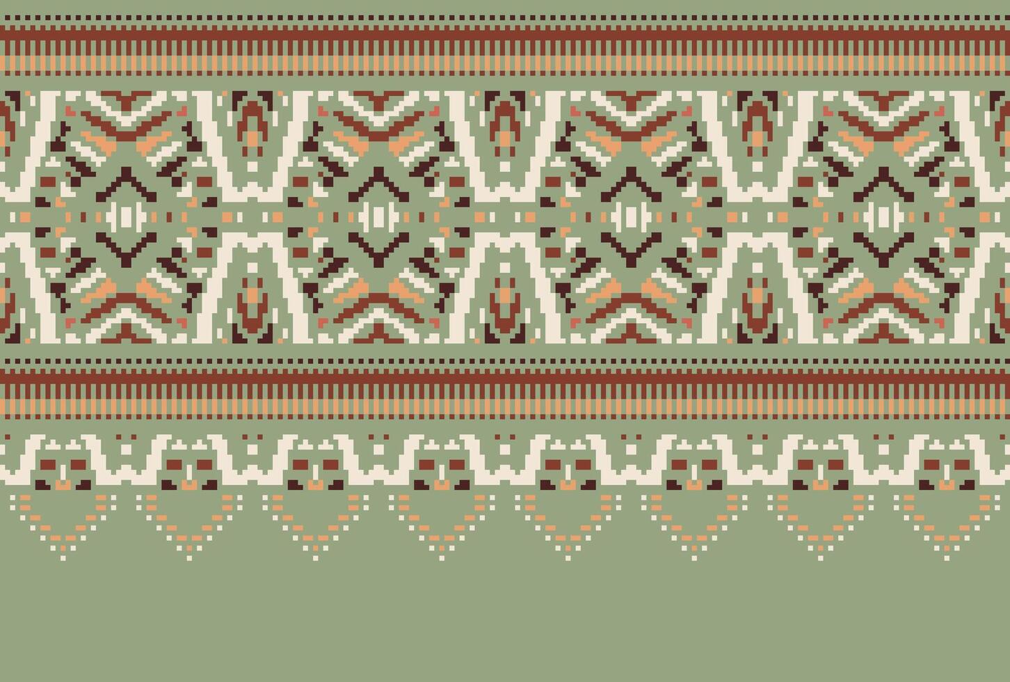 Cross Stitch pattern with Floral Designs. Traditional cross stitch needlework. Geometric Ethnic pattern, Embroidery, Textile ornamentation, fabric, Hand stitched pattern, Cultural stitching pixel art. vector