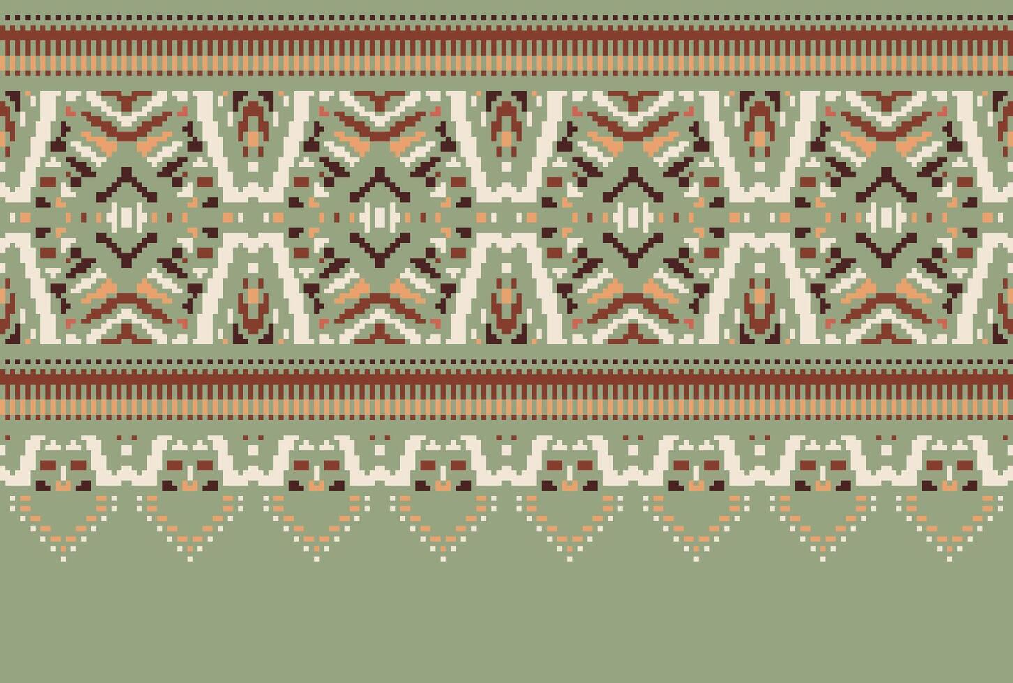 Cross Stitch pattern with Floral Designs. Traditional cross stitch needlework. Geometric Ethnic pattern, Embroidery, Textile ornamentation, fabric, Hand stitched pattern, Cultural stitching pixel art. vector