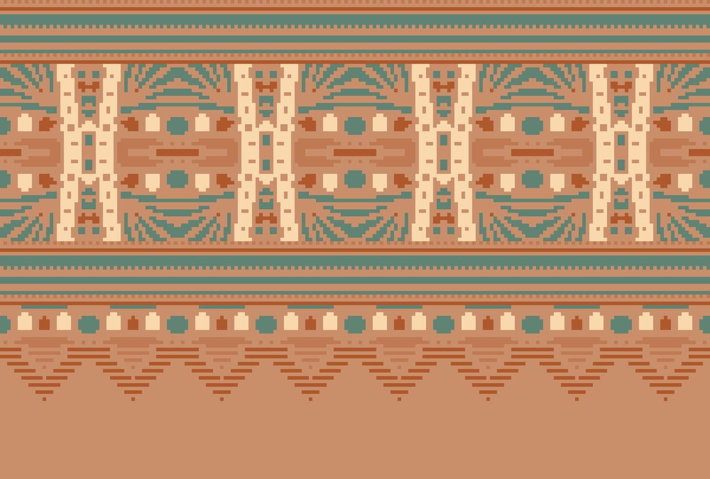 cross stitch Embroidery ethnic pattern, Vector Geometric ornate background, Cross stitch retro zigzag style, Blue and yellow pattern knitting continuous, Design for textile, fabric, digital print