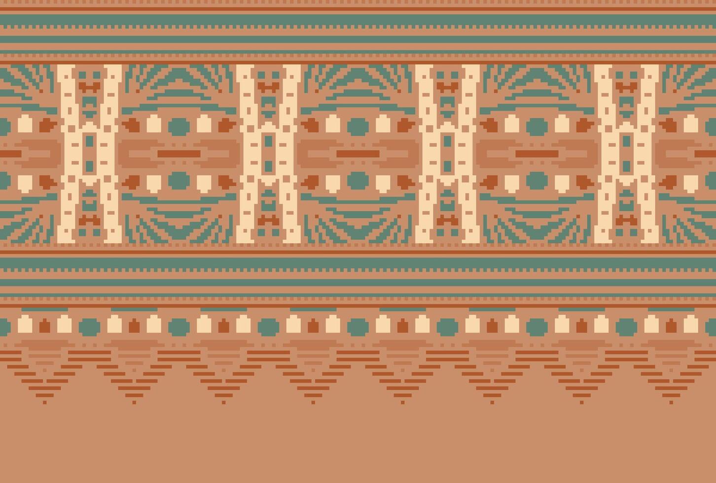 cross stitch Embroidery ethnic pattern, Vector Geometric ornate background, Cross stitch retro zigzag style, Blue and yellow pattern knitting continuous, Design for textile, fabric, digital print