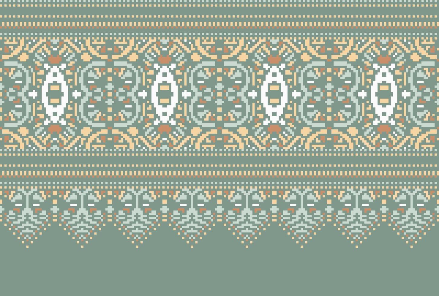 cross stitch Embroidery ethnic pattern, Vector Geometric ornate background, Cross stitch retro zigzag style, Blue and yellow pattern knitting continuous, Design for textile, fabric, digital print