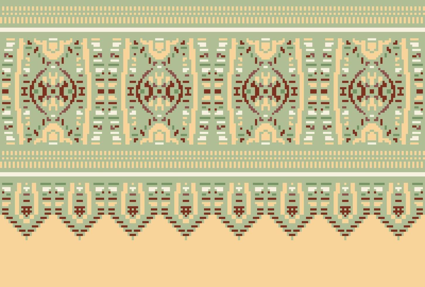 cross stitch Embroidery ethnic pattern, Vector Geometric ornate background, Cross stitch retro zigzag style, Blue and yellow pattern knitting continuous, Design for textile, fabric, digital print