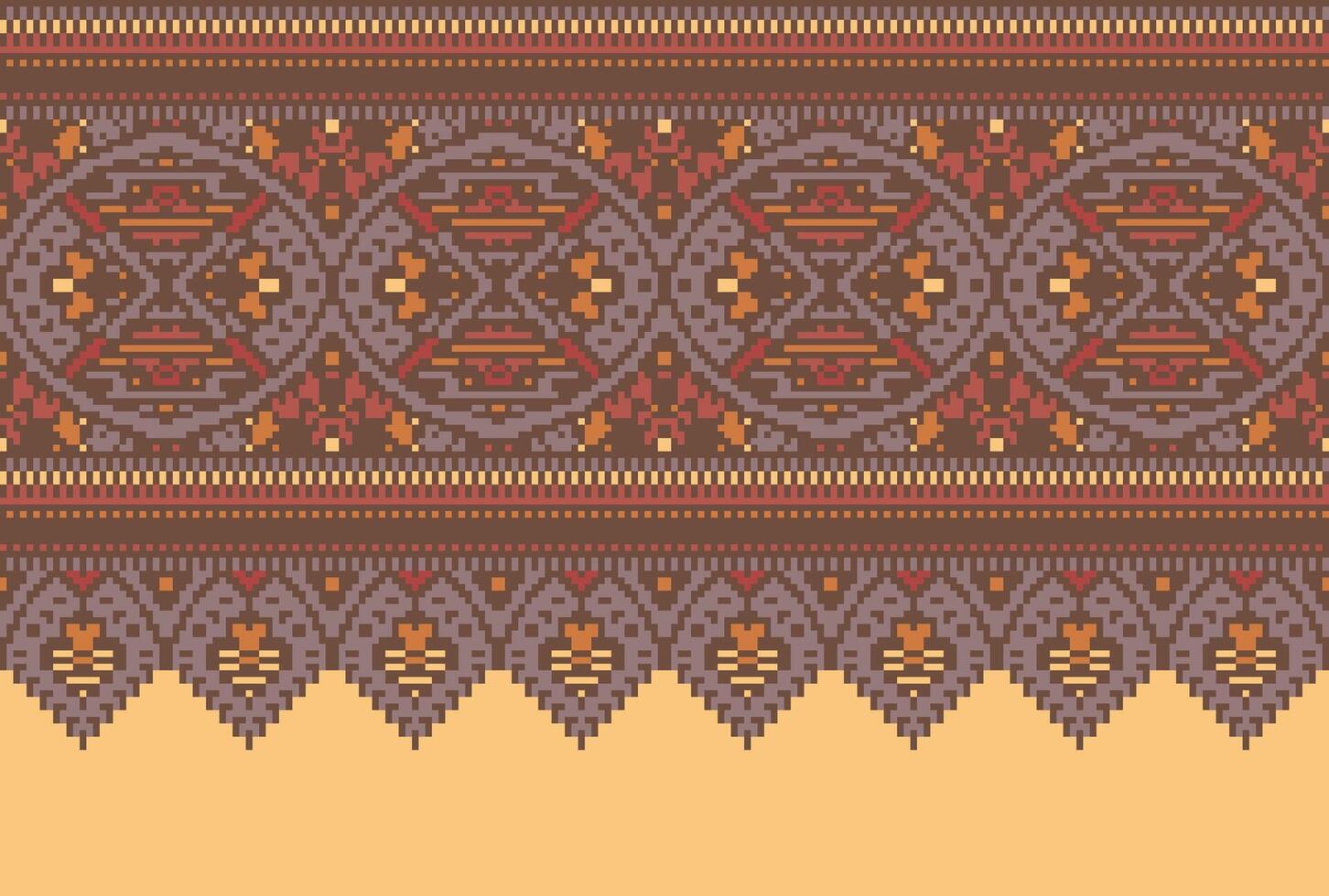 cross stitch Embroidery ethnic pattern, Vector Geometric ornate background, Cross stitch retro zigzag style, Blue and yellow pattern knitting continuous, Design for textile, fabric, digital print