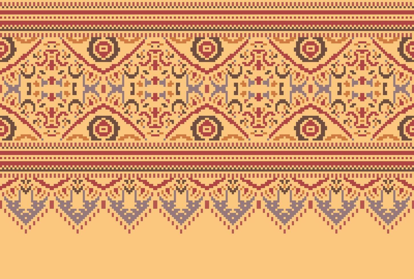 cross stitch Embroidery ethnic pattern, Vector Geometric ornate background, Cross stitch retro zigzag style, Blue and yellow pattern knitting continuous, Design for textile, fabric, digital print