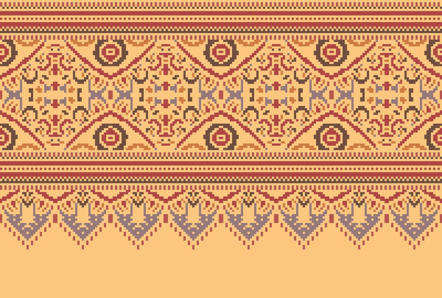 cross stitch Embroidery ethnic pattern, Vector Geometric ornate background, Cross stitch retro zigzag style, Blue and yellow pattern knitting continuous, Design for textile, fabric, digital print